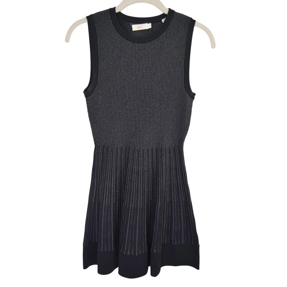 ALC Black Metallic Knit Sleeveless Fit and Flare Sweater Dress Size Small - Picture 3 of 7